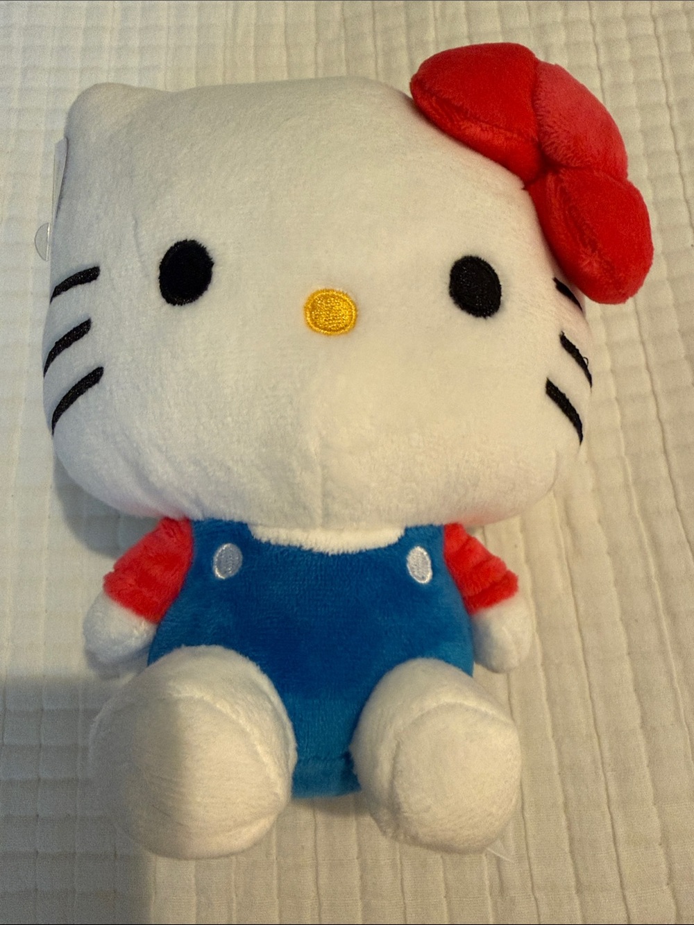 Sanrio Hello Kitty Plush - White with Red Bow and Blue Overalls